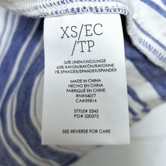 CABI Blue White Linen Striped Puff Sleeve Top XS - Picture 8 of 9